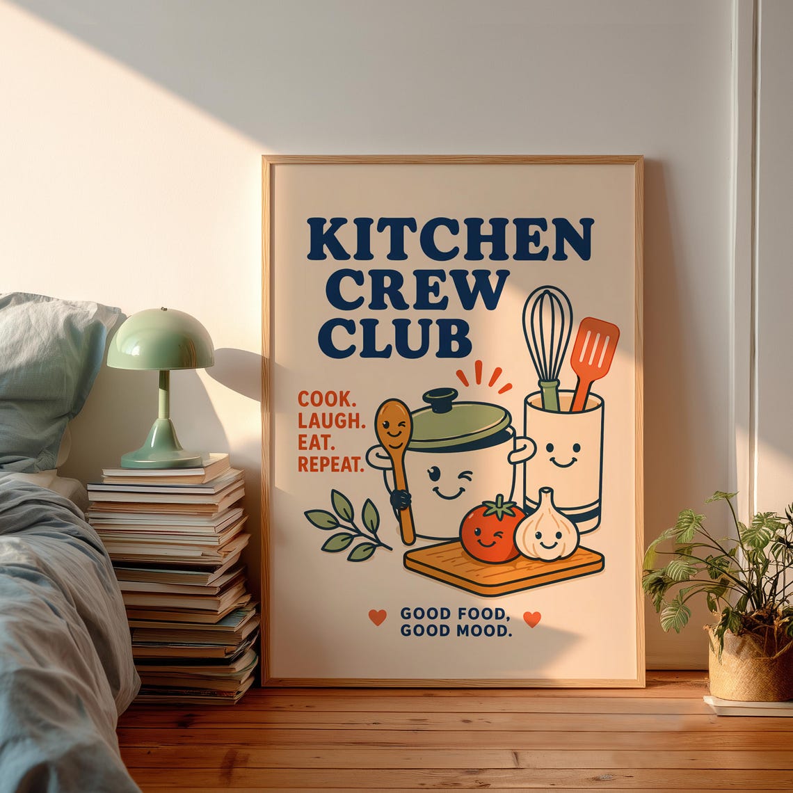 Kitchen Crew Club Retro Cook Laugh Eat Repeat Food Art Poster