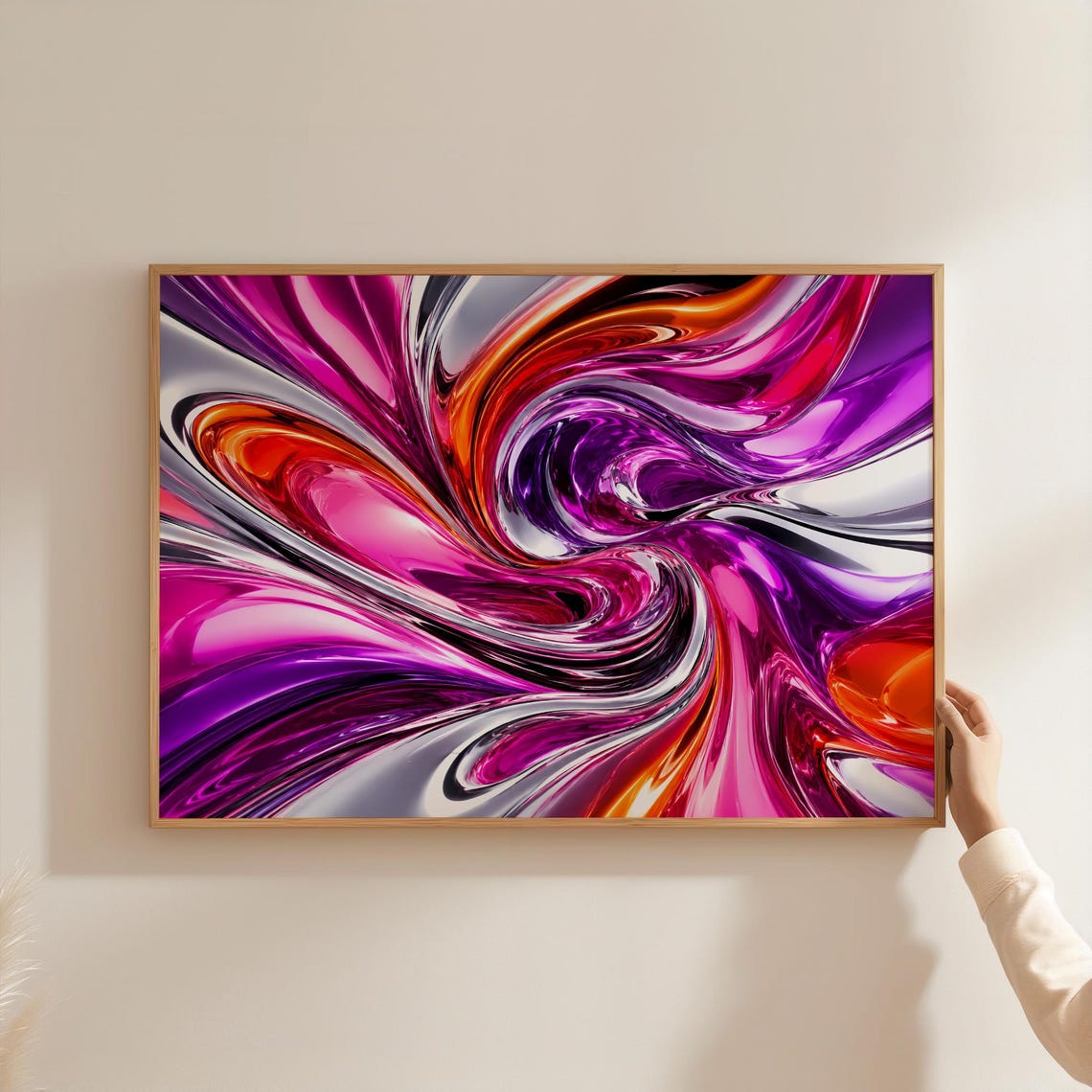 Magenta Purple and Orange Liquid Marble Swirl Modern Abstract Poster