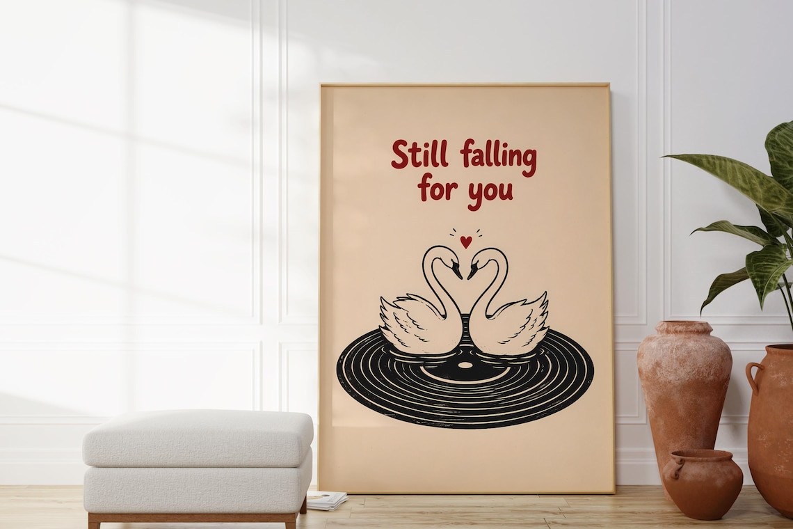 Still Falling For You Cute Swan Couple Art Print