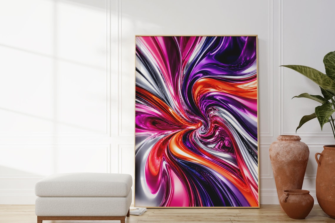 Liquid Metal Abstract, Metallic Swirl Art Print