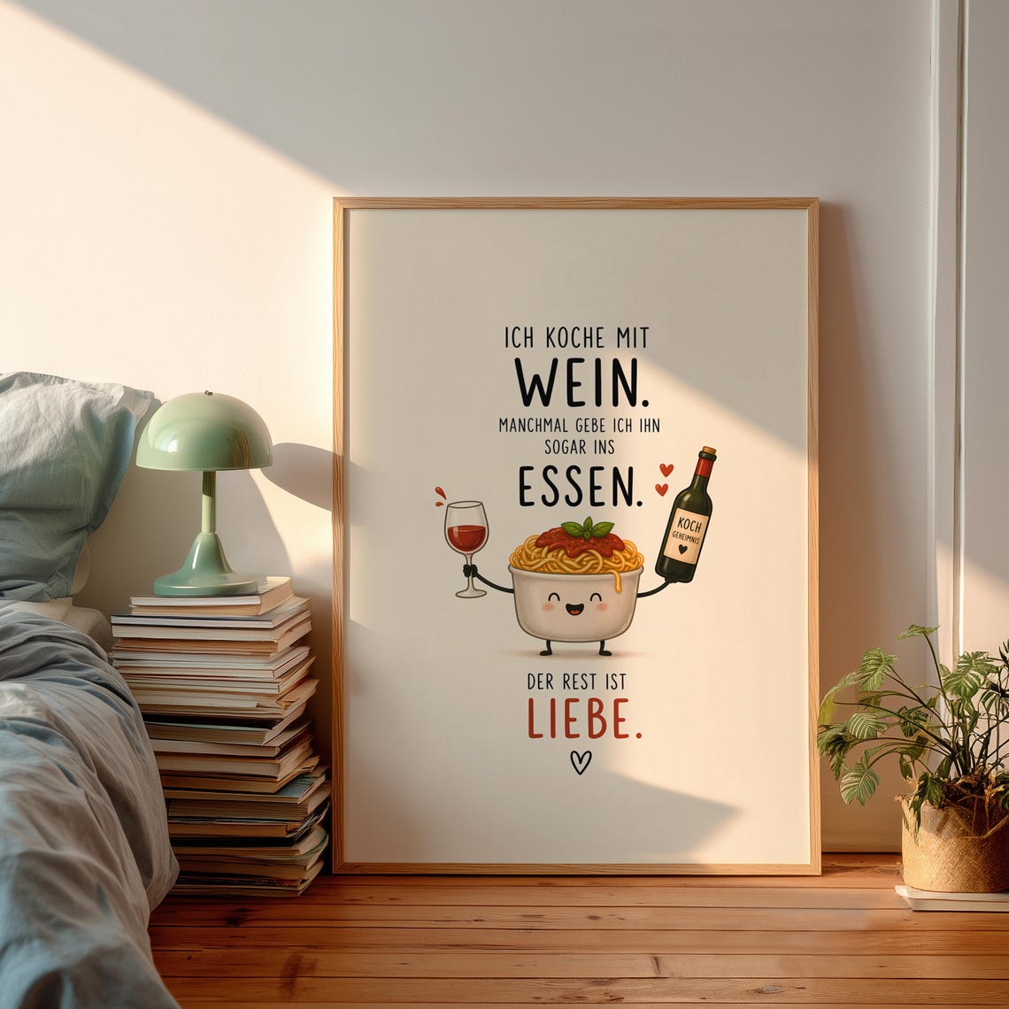 Funny German Wine Cooking Quote Pasta Kitchen Lovers Wall Print