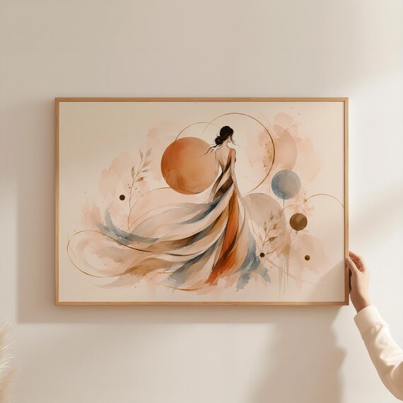Elegant Woman in Flowing Dress, Modern Fashion