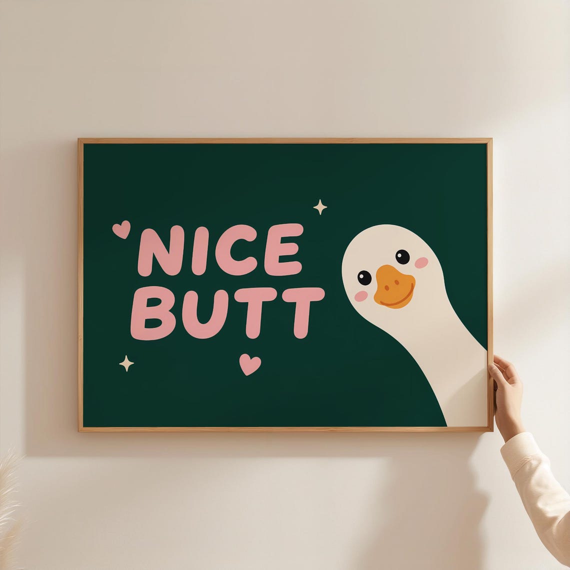 Nice Butt Cute Goose Funny Bathroom Cheeky Pink Typography Poster