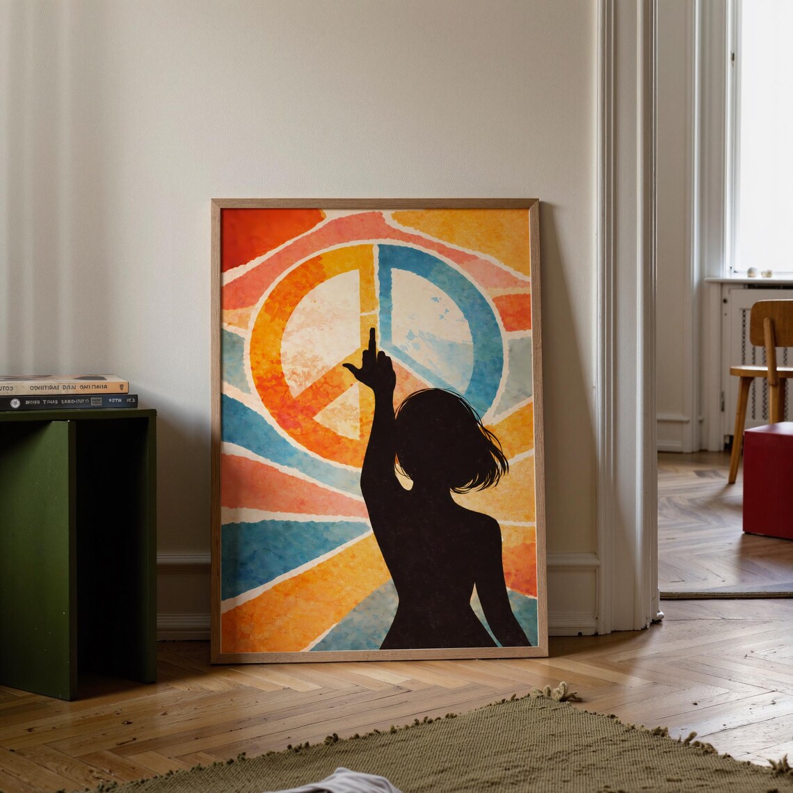 Peace Middle Finger Retro Poster Print, Funny Office Decor