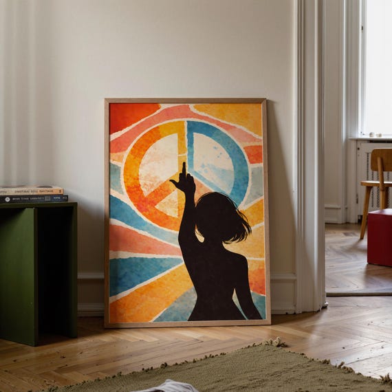 Peace Middle Finger Retro Poster Print, Funny Office Decor