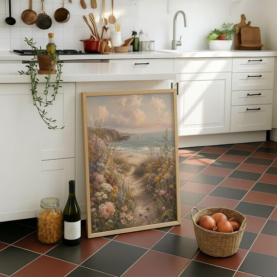 Vintage Coastal Wildflower Path Art Print