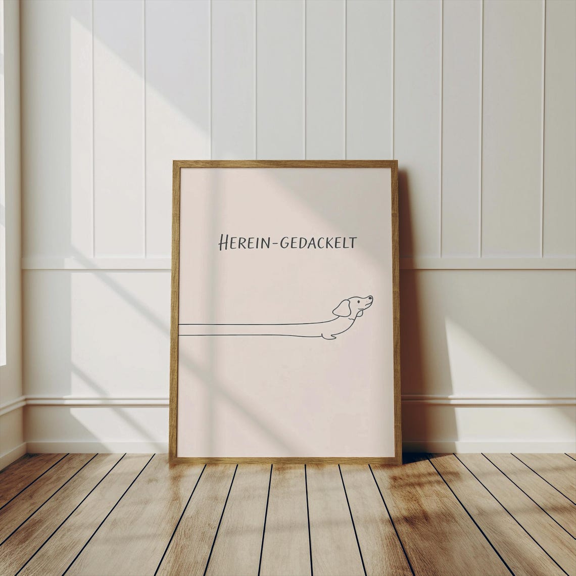 Herein Gedackelt Dachshund Minimal Line Drawing On Pink Art Poster