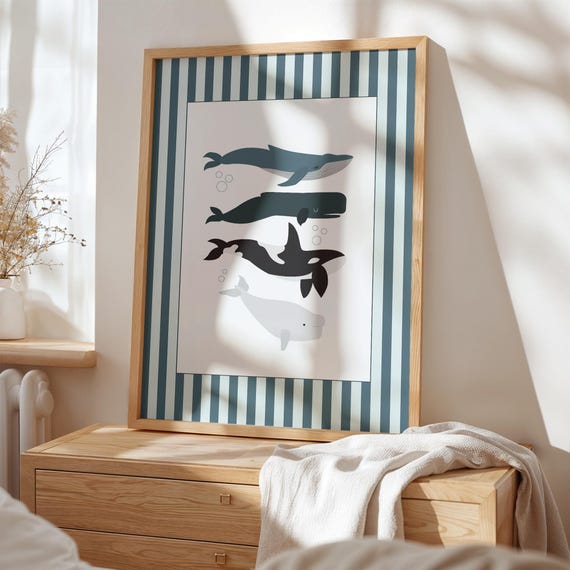 Whale Print Nursery Wall Art Playroom Decor Oceanthemed Kids Room Whimsical Illustration Under The Sea