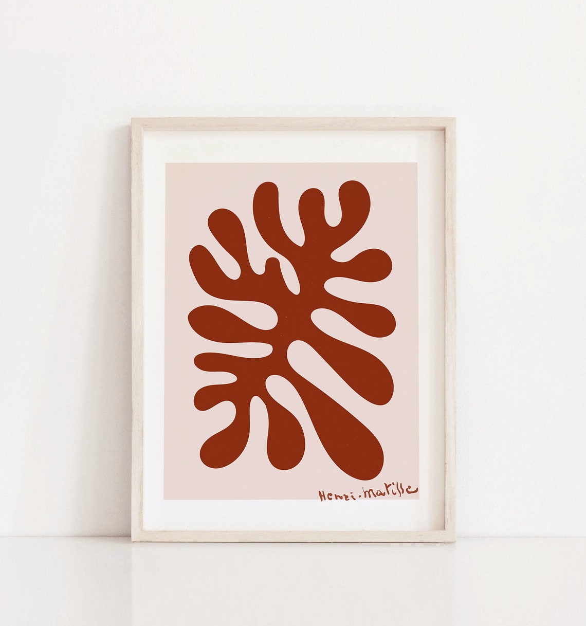 Henri Matisse Style Terracotta Leaf Cutout Abstract Modern Wall Poster