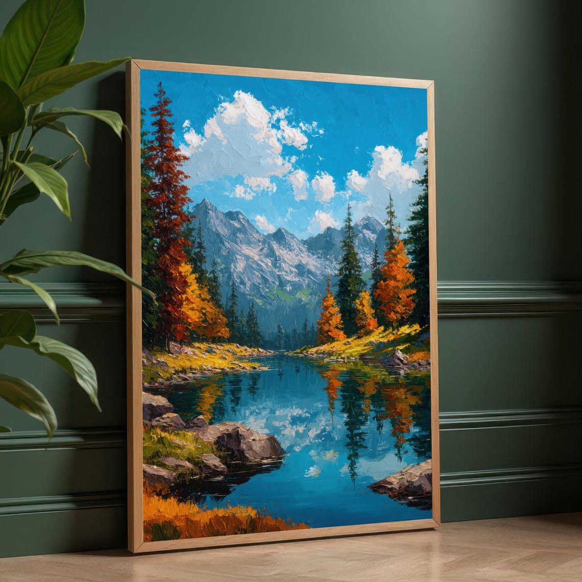 Autumn Mountain Lake Textured Impasto Fall Foliage Reflection Poster