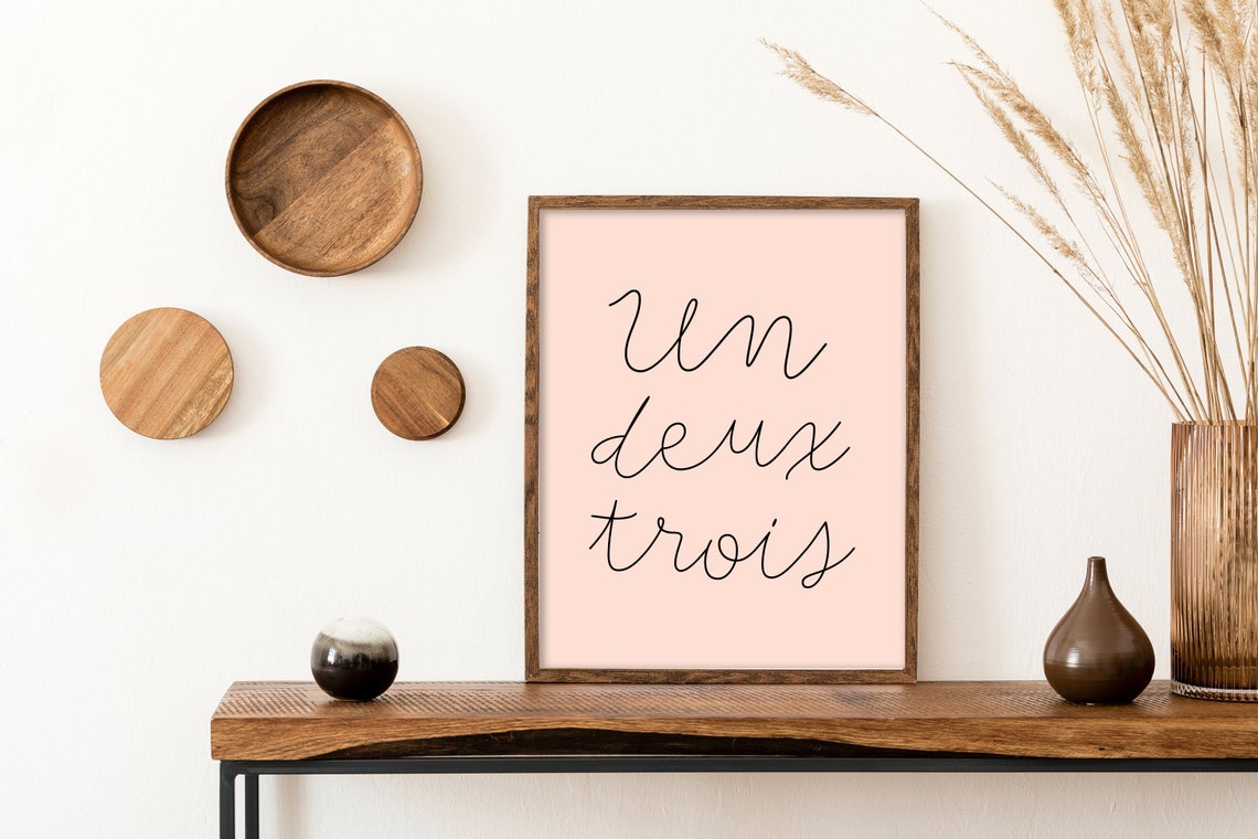 Un Deux Trois French Script Blush Pink Scandinavian Style Poster - Image 2