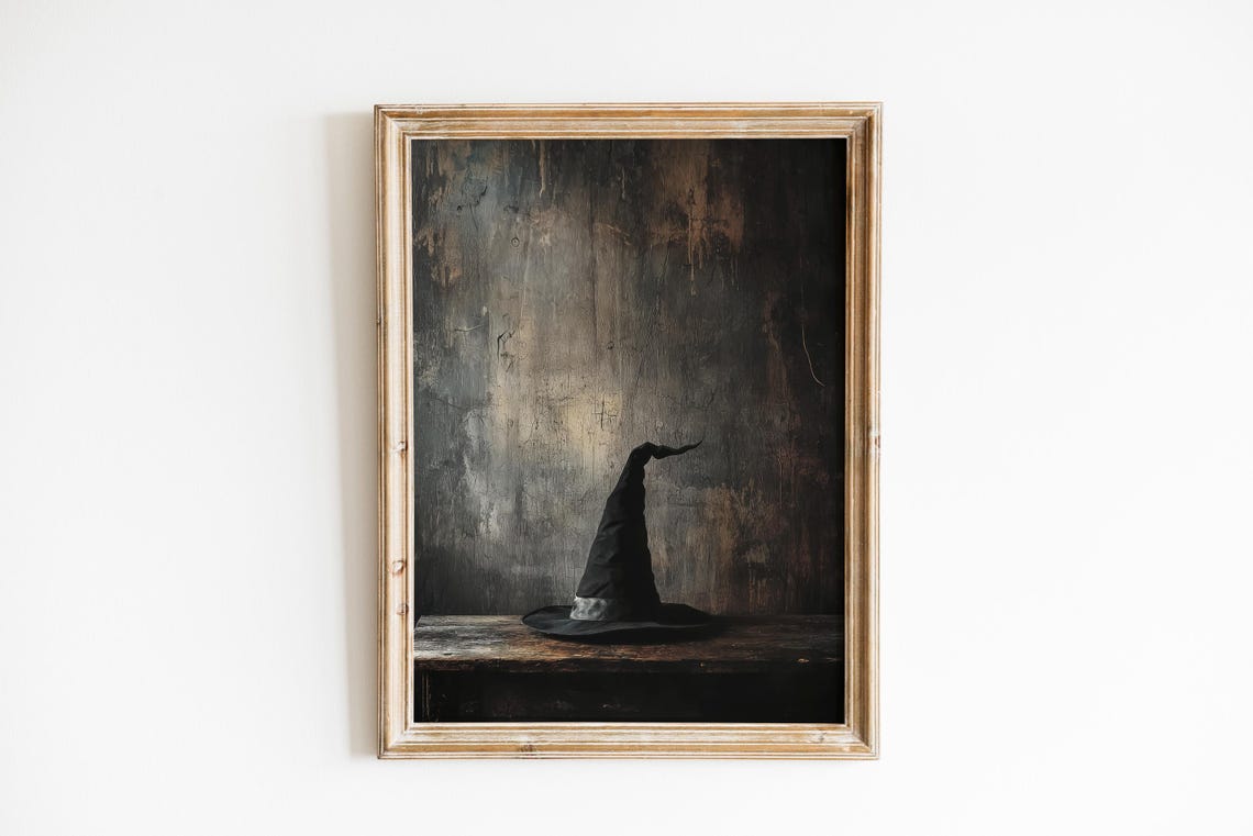 Witch Hat Dark Moody Gothic Halloween Spooky Grungy Wall Art Print - Image 3