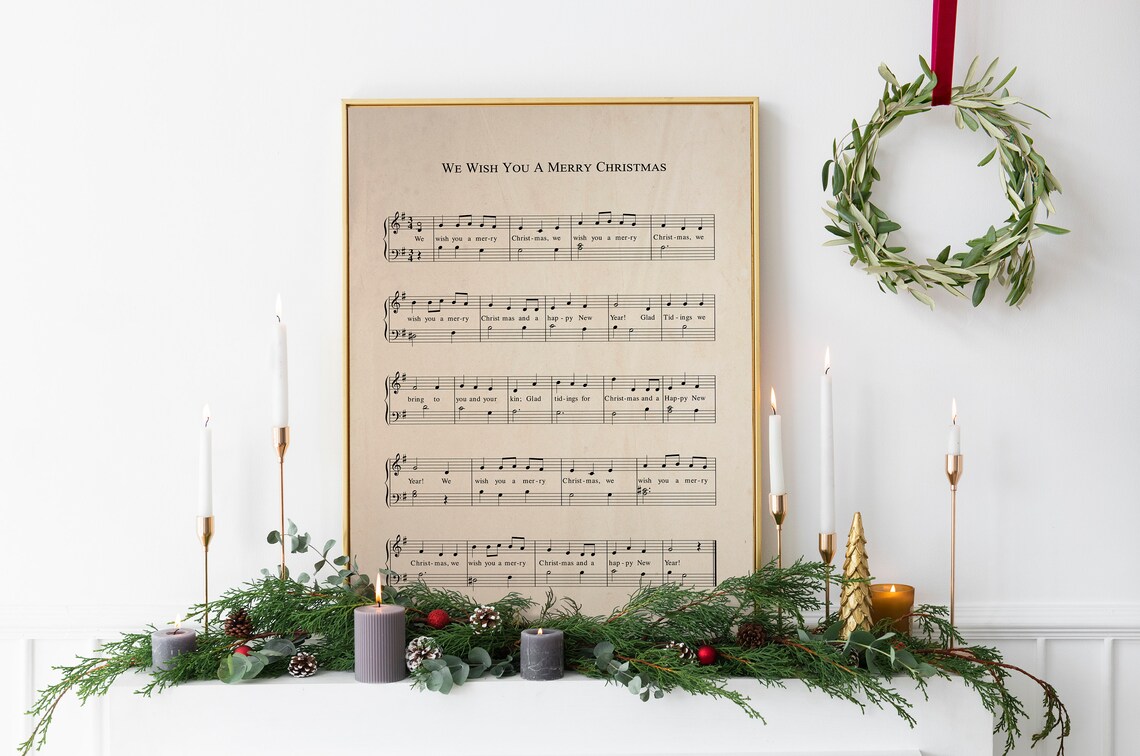 We Wish You a Merry Christmas Sheet Music Vintage Carol Score Wall Art - Image 2