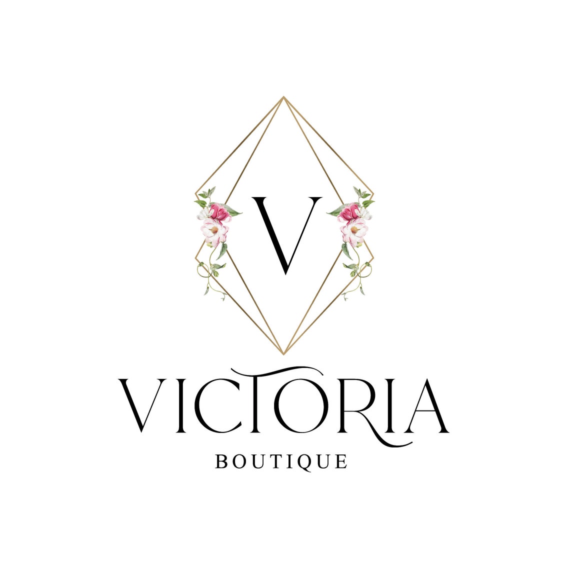 Victoria Boutique Gold Floral Diamond Pink Monogram Logo Poster