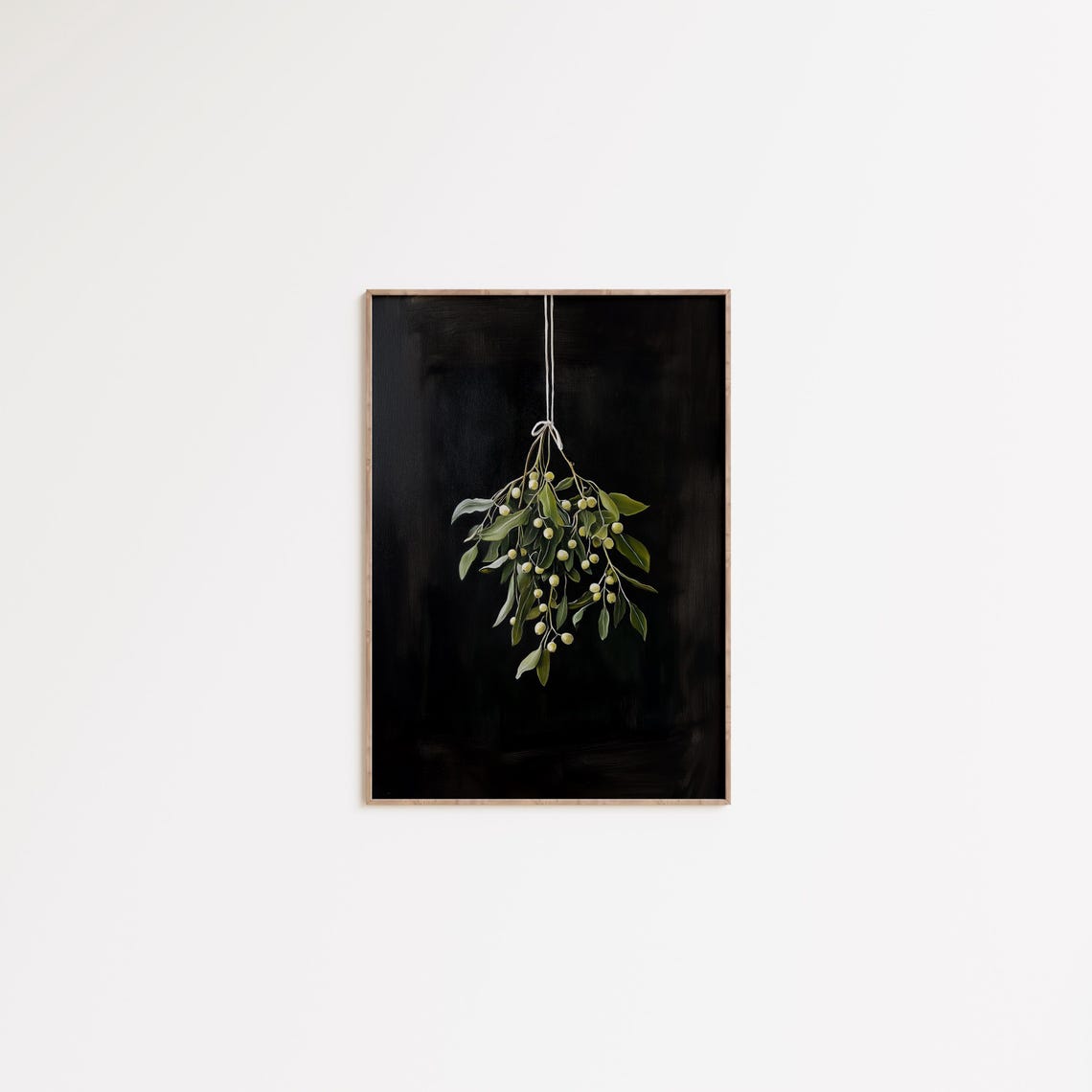Hanging Mistletoe Sprig Berries Black Background Rustic Holiday Print - Image 3
