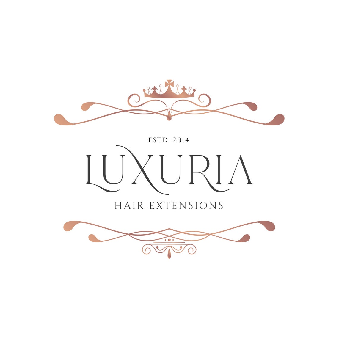Luxuria Hair Extensions Rose Gold Crown Elegant Logo Design Poster