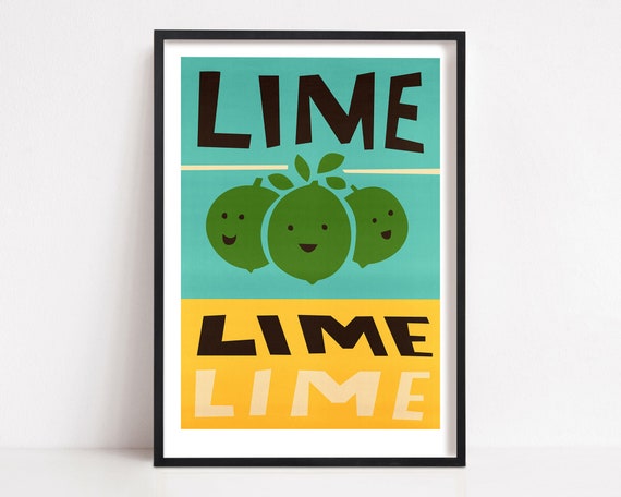Lime Print Retro Kitchen Poster, Vintage Style