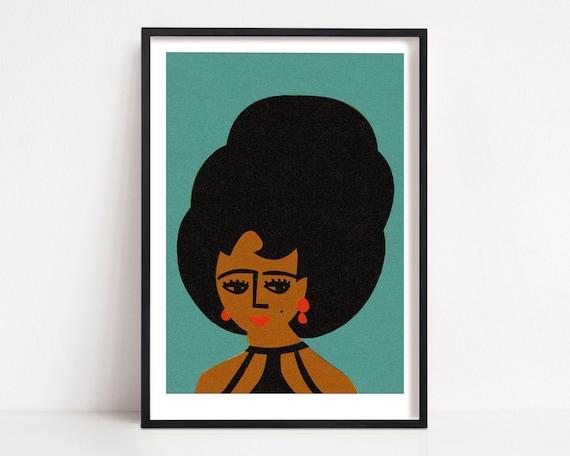 Sixties Woman Portrait Art Print, 1960s Fashion