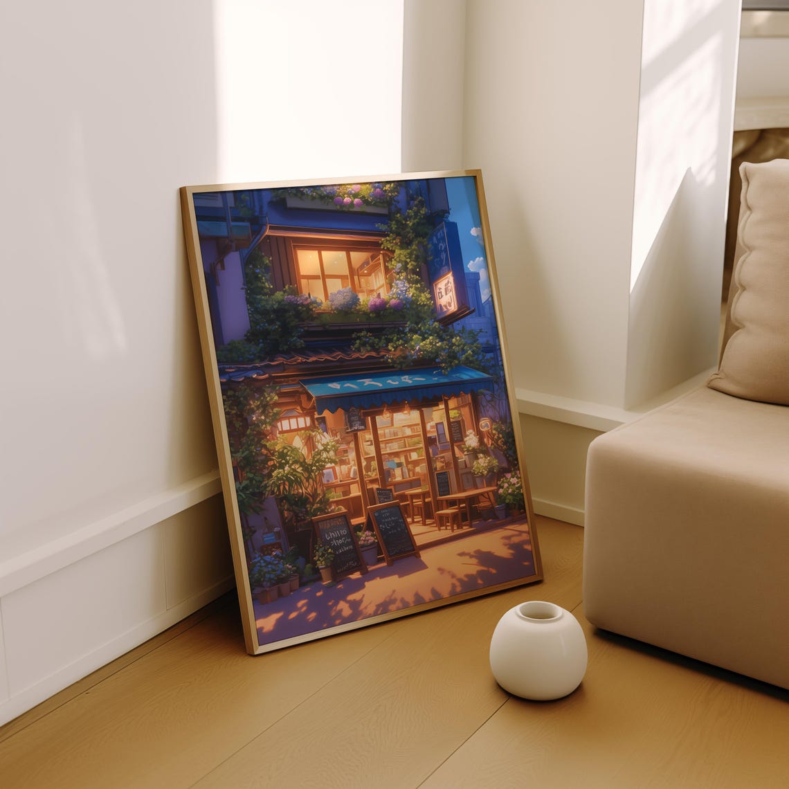 Cozy Anime Cafe Japanese Coffee Shop Warm Sunset Lofi Decor Poster - Image 2