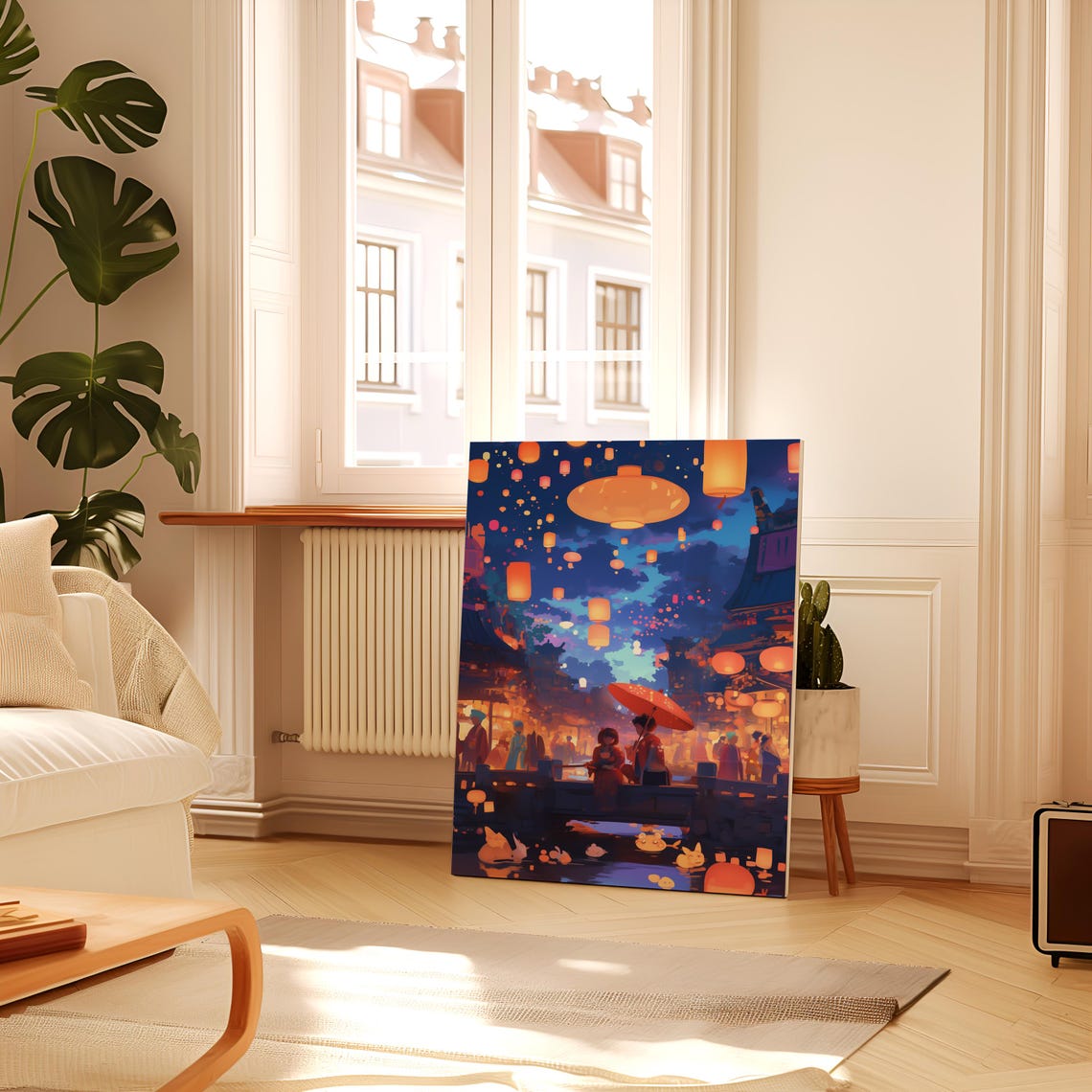 Anime Night Festival Poster Japanese Lanterns Scene Wall Art Asian Culture Decor Gift For Anime Lovers Traditional Festival Art For Home - Image 2