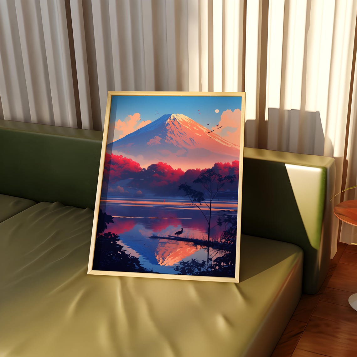 Mount Fuji Sunrise Reflection Over Mirror Lake Anime View Poster - Image 3