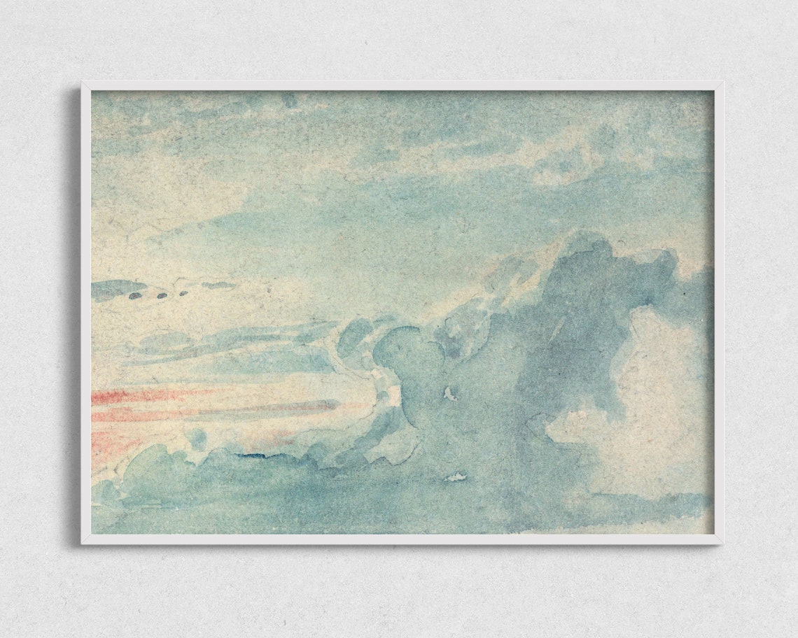 Pale Blue Cloud Watercolor Sky Study Serene Minimalist Art Print