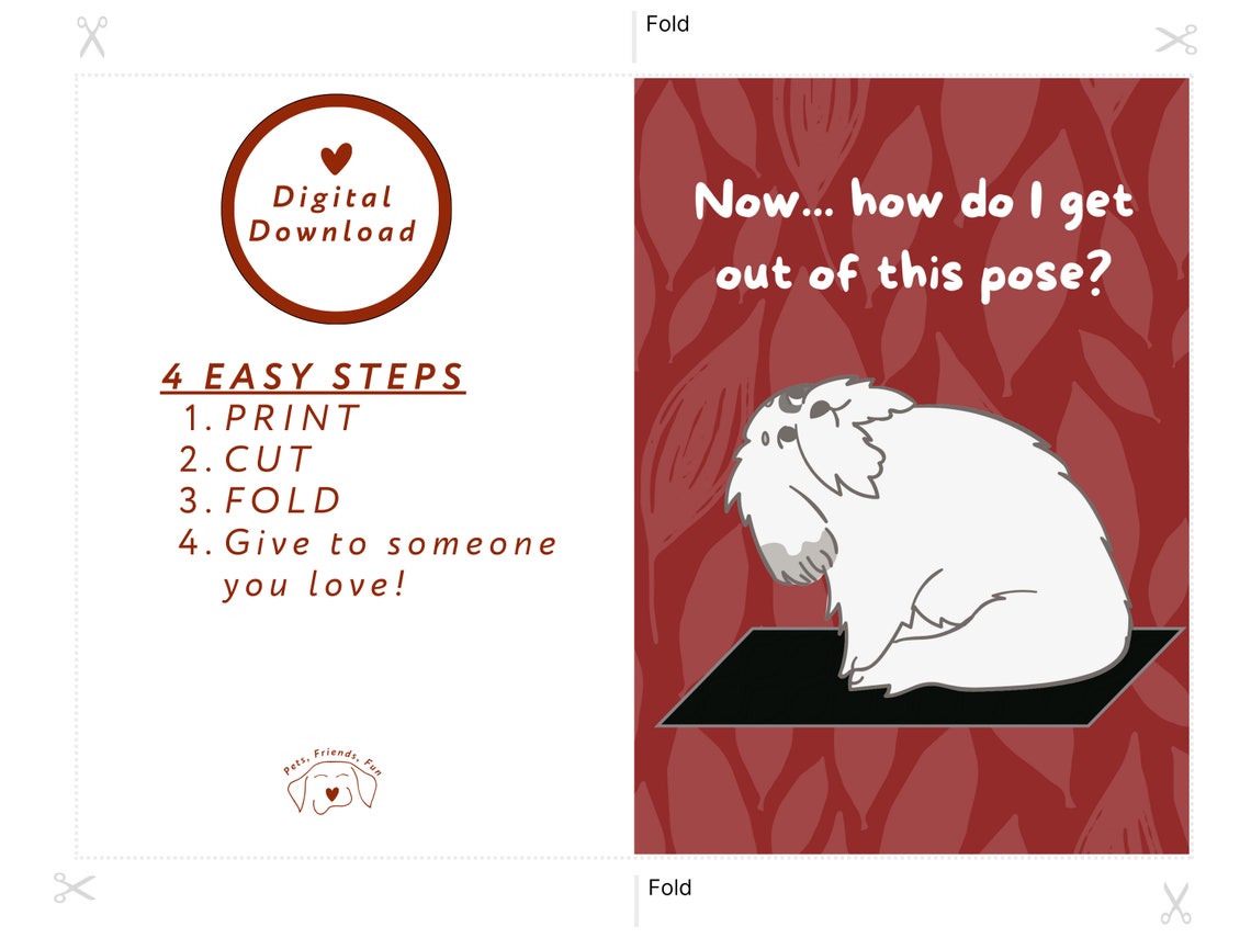 Dog Yoga Card Shitzu Yoga Doggy Yoga Stuck In Yoga Pose Funny Dog Yoga Card 5x7 Greeting Card Instant - Image 2