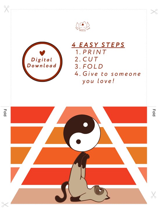 Yin Yang Cat Card Balancing Kitty Retro Sunset Stripe Art Poster