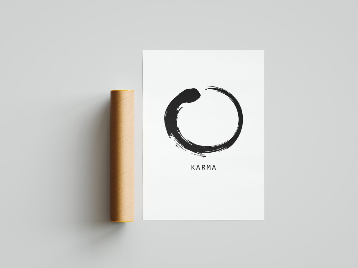 Karma Black Enso Circle Minimalist Japanese Ink Typography Poster