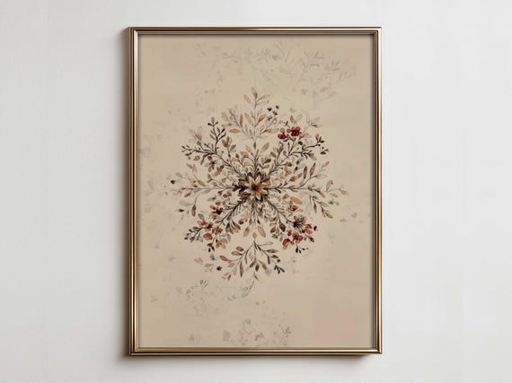 Watercolor Floral Snowflake Art Print, Winter Decor