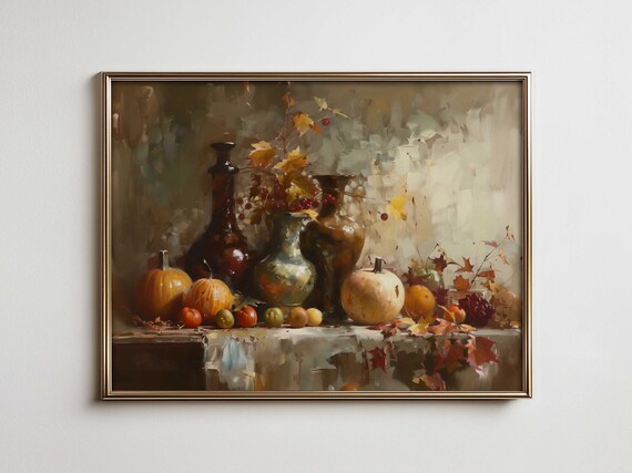 Autumn Thanksgiving Still Life Farmhouse Wall Art Vintage French Country Kitchen For Fall Decor Maximalist With Vibe