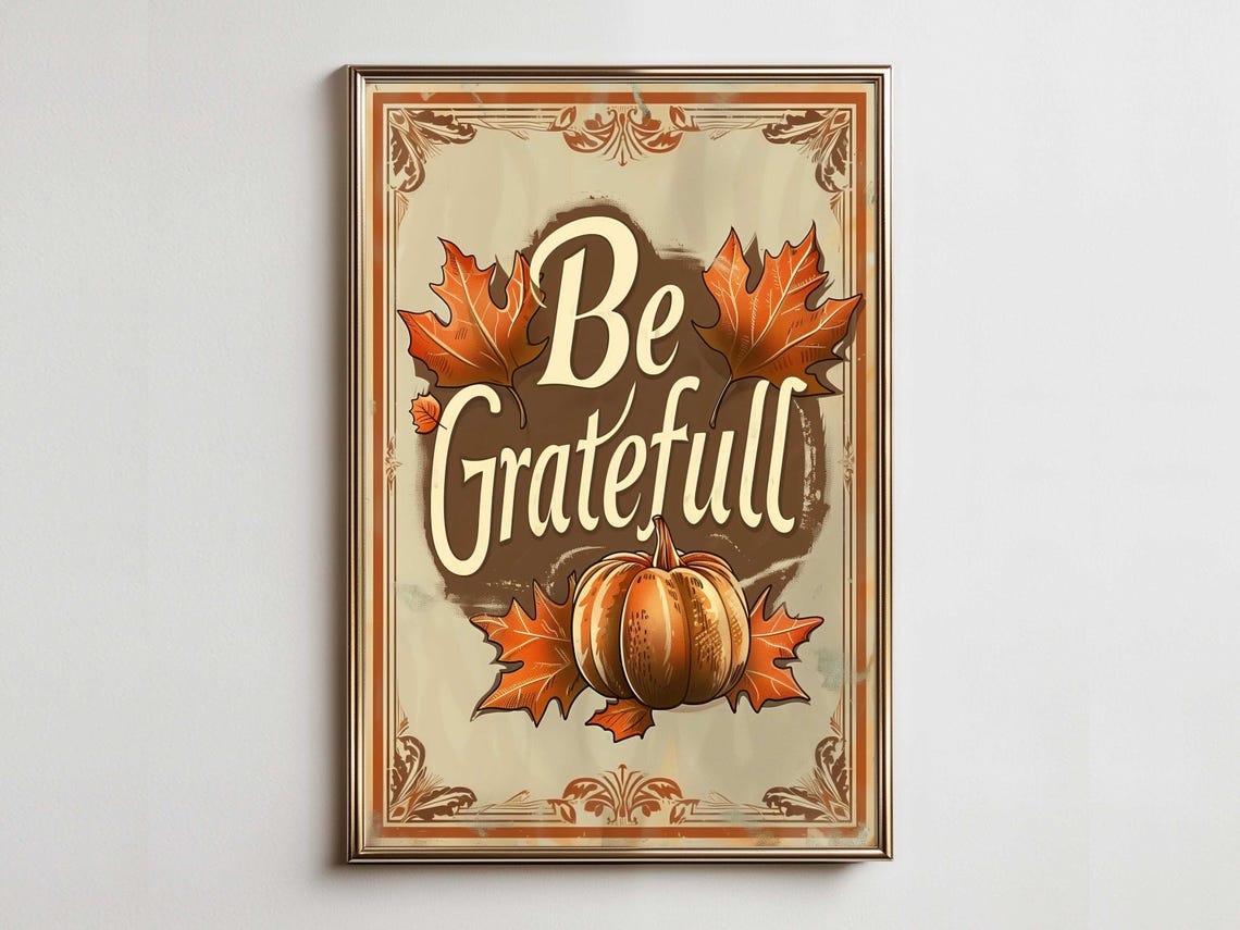 Rustic Vintage Pumpkin Maple Leaves Autumn Harvest Art Poster
