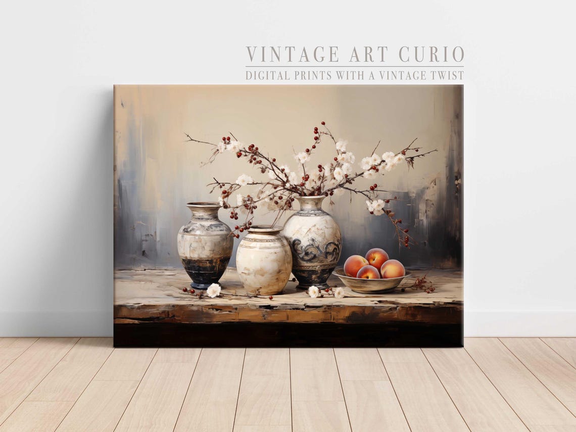 Rustic Ceramic Vase Still Life Vintage Kitchen Decor Art Print