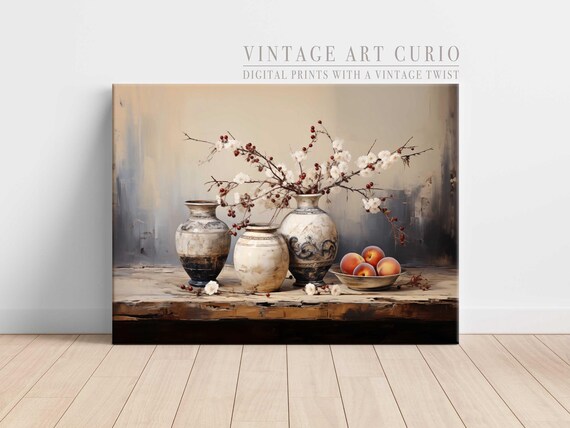 Rustic Ceramic Vase Still Life Vintage Kitchen Decor Art Print