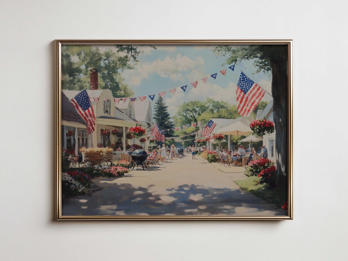 Vintage Americana Flag Print Rustic 4th Of July Farmhouse Decor