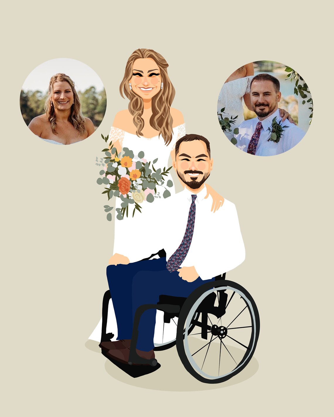 Custom Illustrated Wedding Portrait The Thomases With Dog in Chicago Poster - Image 4