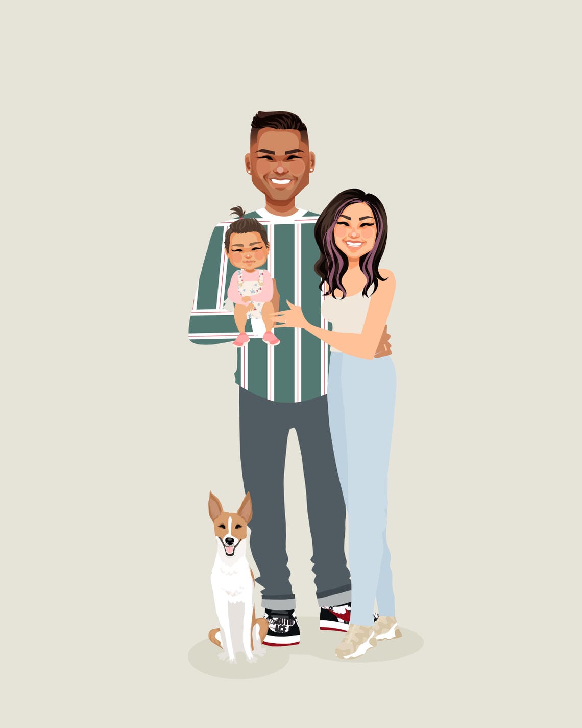 Custom Illustrated Family Portrait With Toddler and Small Dog Poster - Image 6