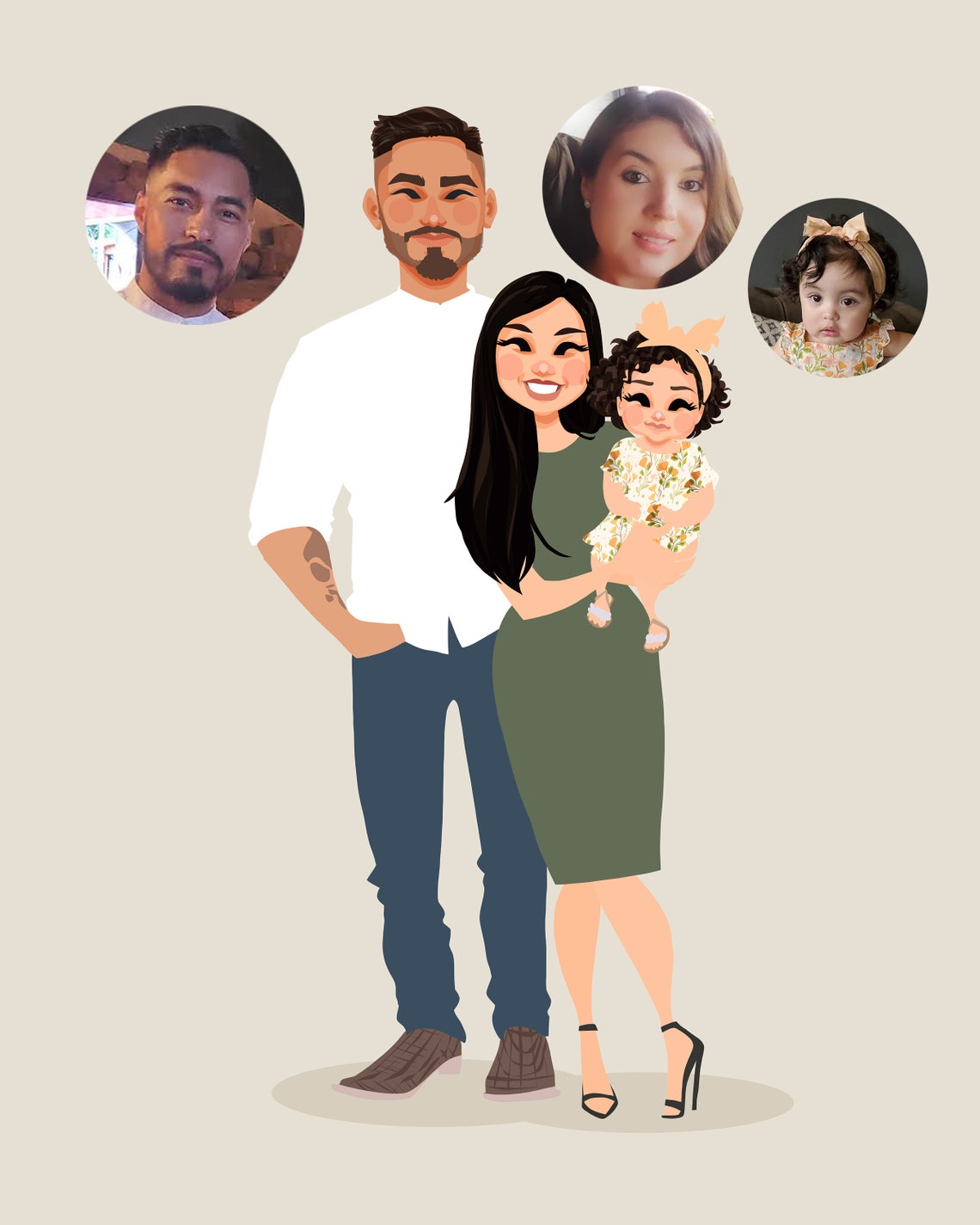 Custom Illustrated Family of Four Portrait With Baby and Daughter Poster - Image 2
