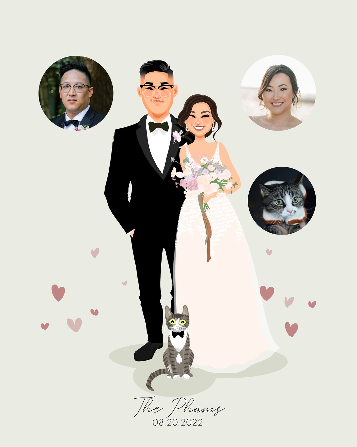 Custom Illustrated Wedding Portrait With Couple and Small Dog Poster - Image 5