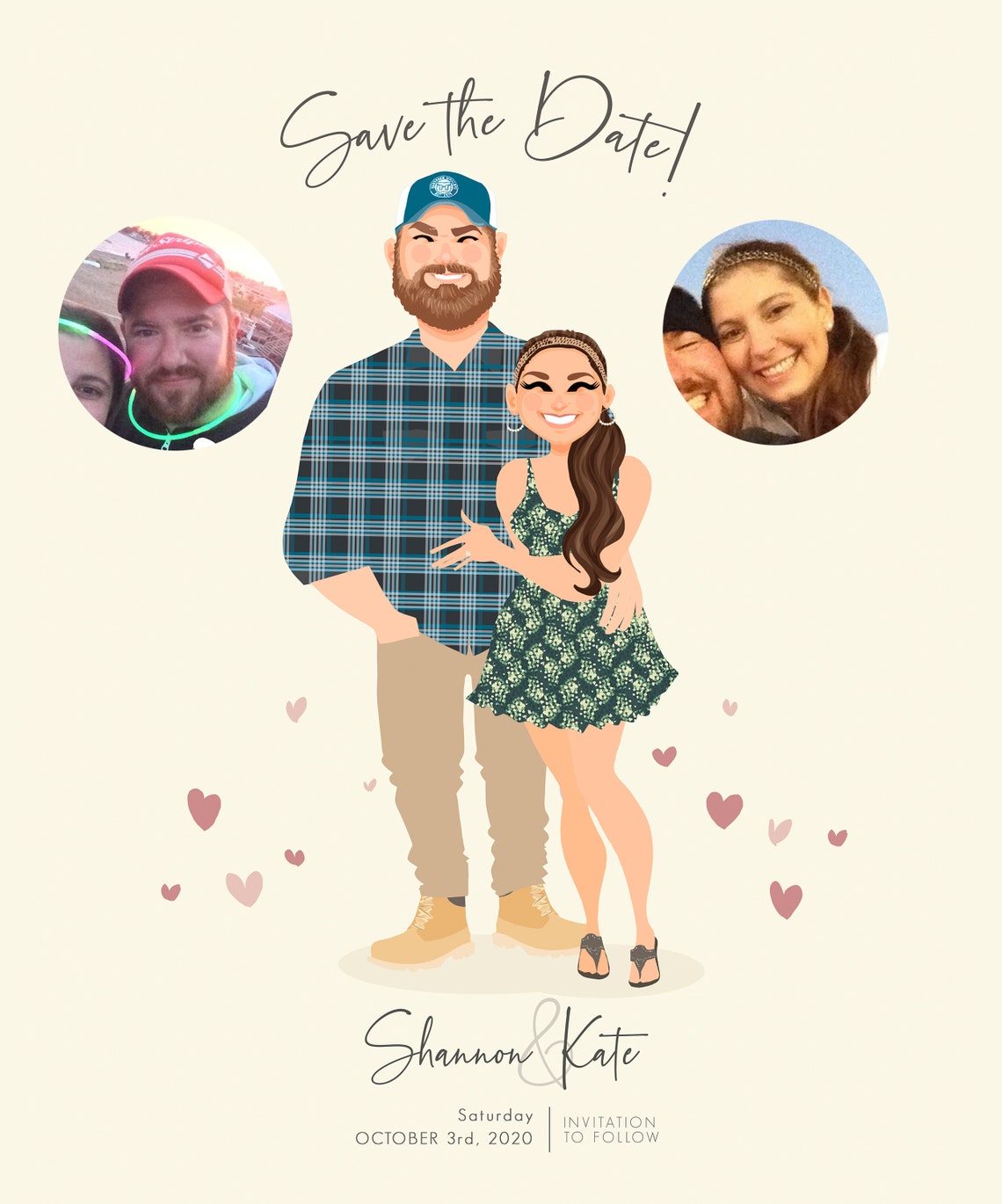 Custom Illustrated Save the Date Card With Bearded Couple Poster - Image 6