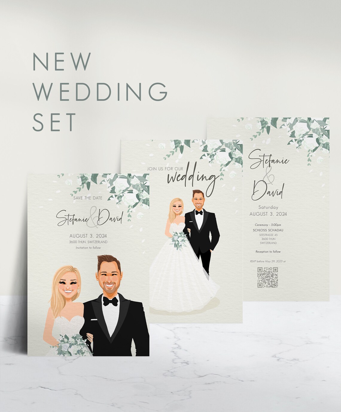 Wedding Invitations Set, Personalized Custom Portrait