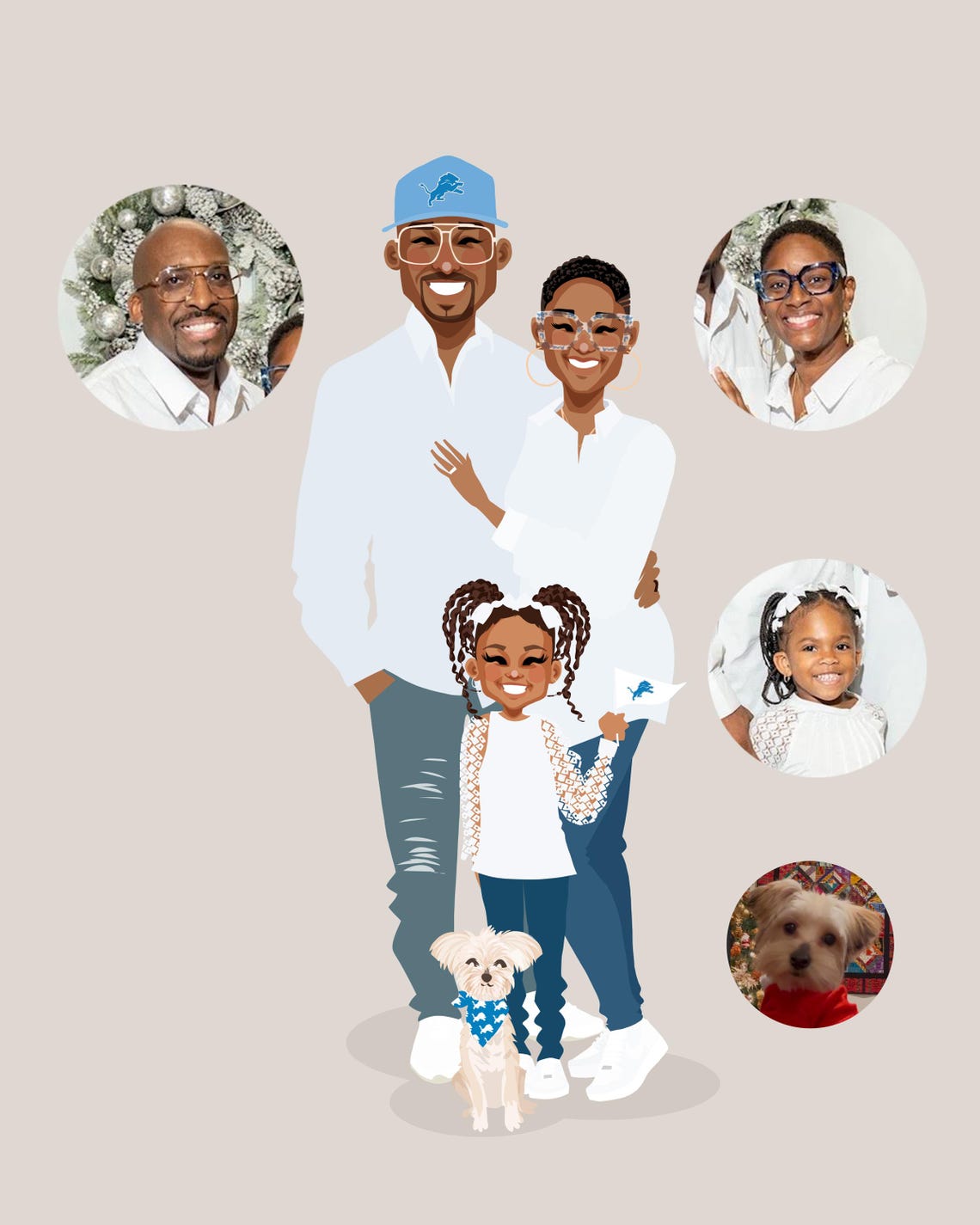 Custom Illustrated Family Portrait With Parents Child and Dog Poster - Image 5