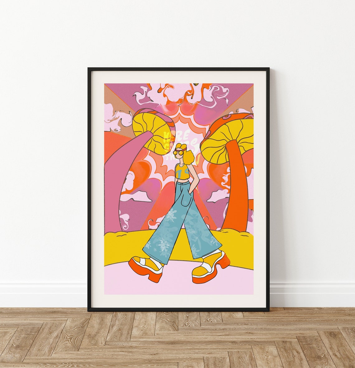 70s Psychedelic Mushroom Woman Trippy Retro Hippie Girl Art Poster