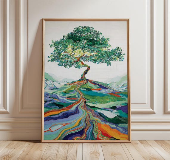 Colorful Abstract Tree Poster Modern Nature Wall Art Print Vibrant Landscape Artwork Contemporary Home Decor Expressionist Painting