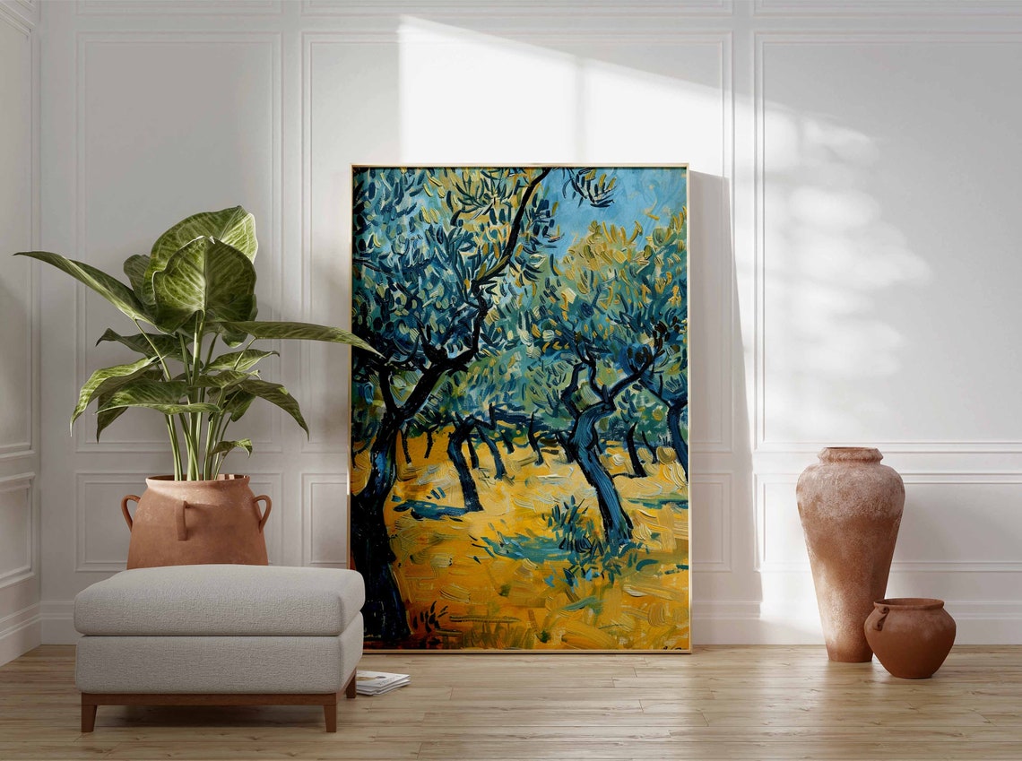 Twisted Olive Trees in Golden Field Post Impressionist Poster - Image 3