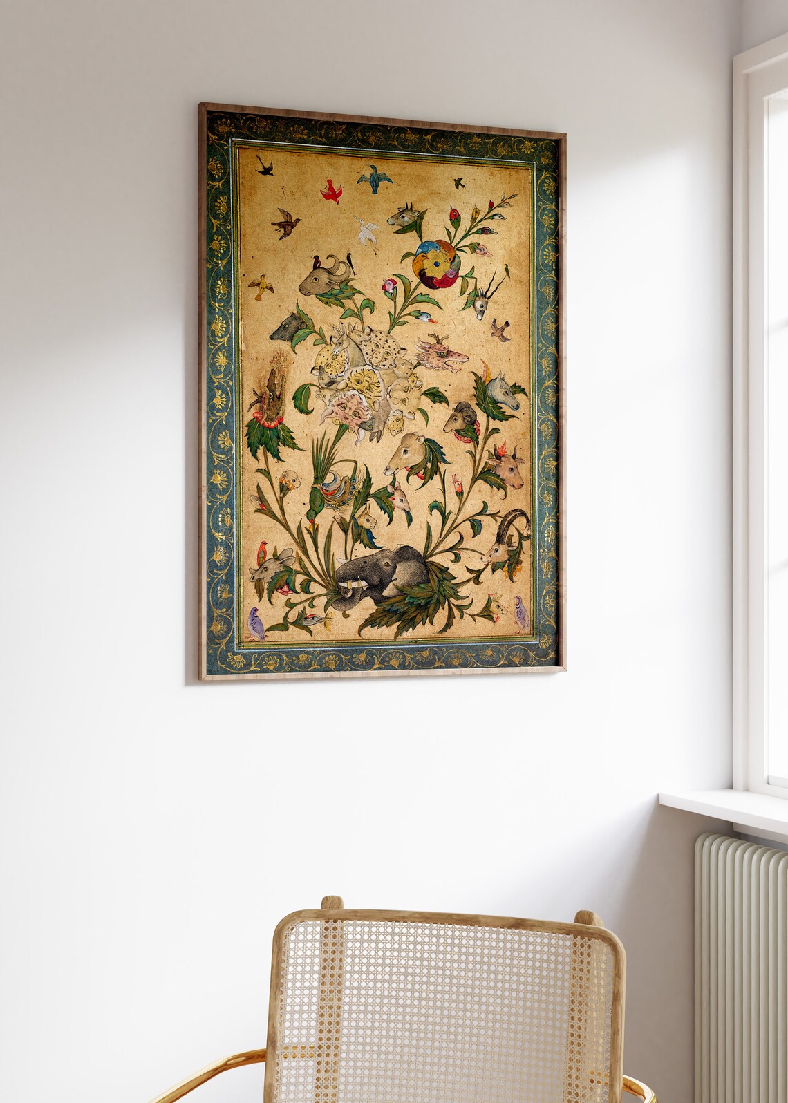 Indian Miniature Floral Animal Bouquet Vintage Manuscript Poster - Image 2