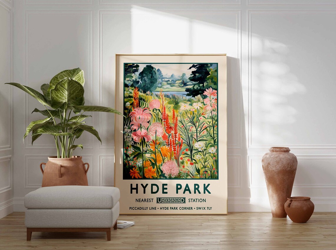 Hyde Park London Print, William Morris Vintage Floral Art - Image 3