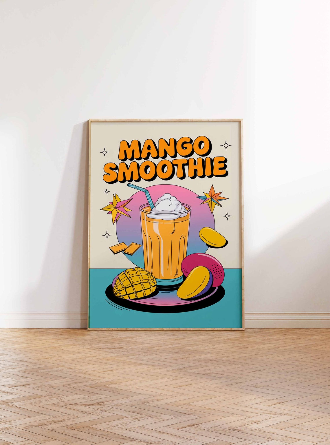 Mango Smoothie Playful Tropical Retro Starburst Kitchen Poster - Image 2