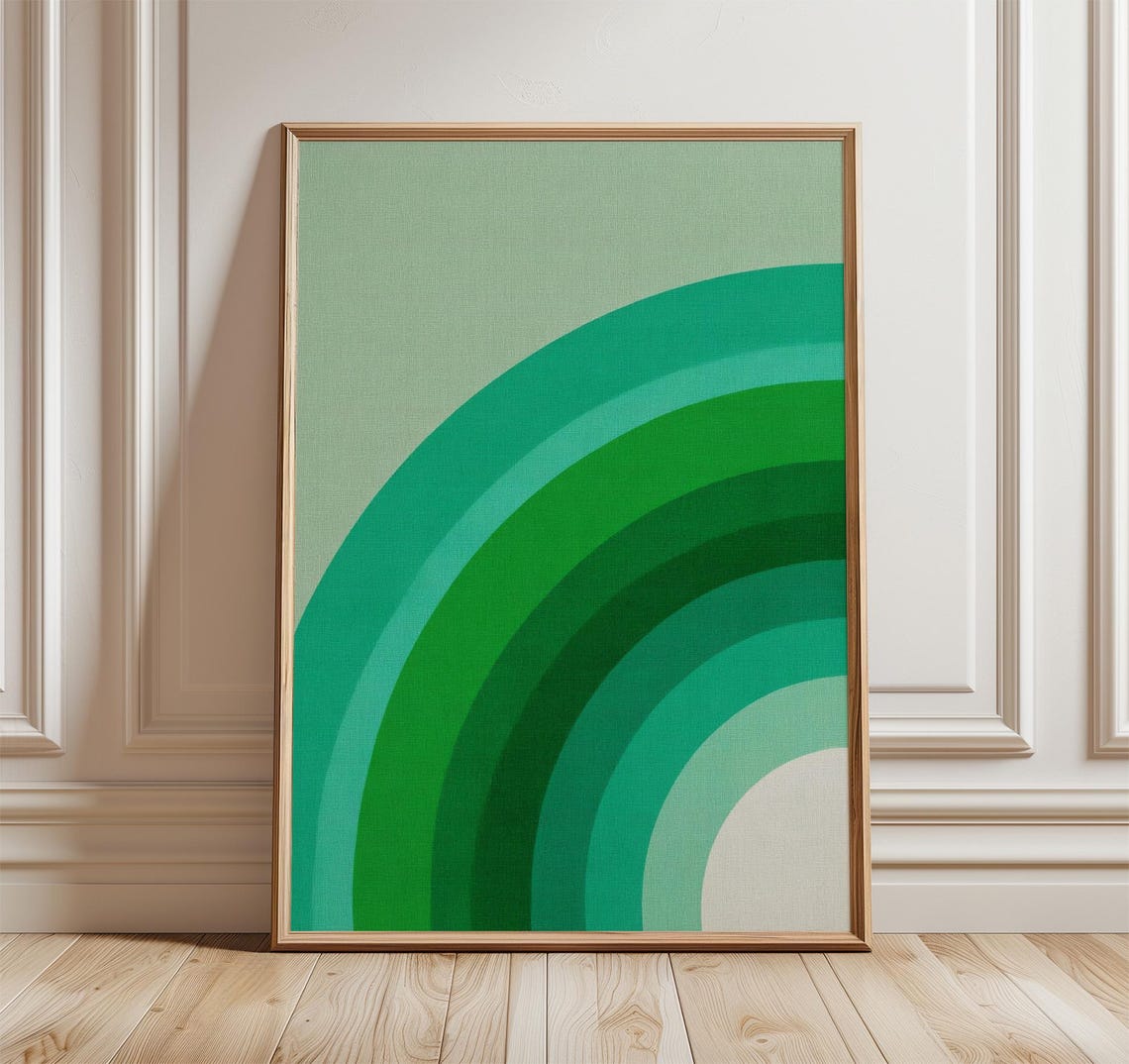 Green Concentric Rainbow Arc Geometric Minimalist Art Poster