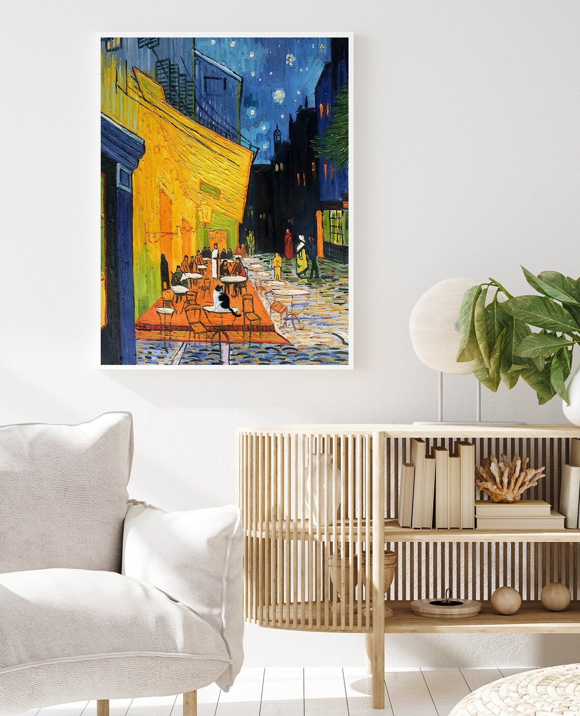 Vincent Van Gogh Cafe Terrace Starry Night Black Cat Wall Art - Image 2
